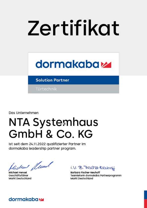 Partnerzertifikat NTA Systemhaus